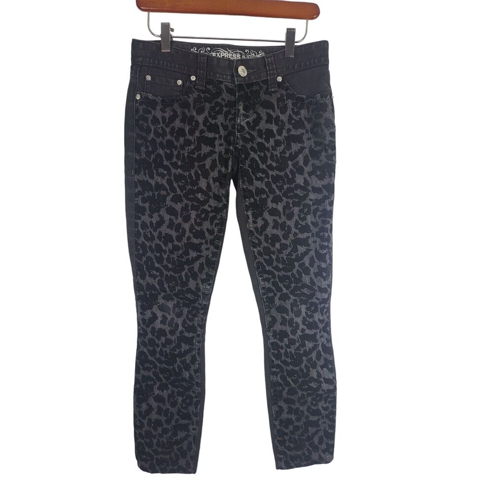 Express Jean Legging 0‎ Womens Zelda Slim Fit Ultra Low Rise Black Animal Print